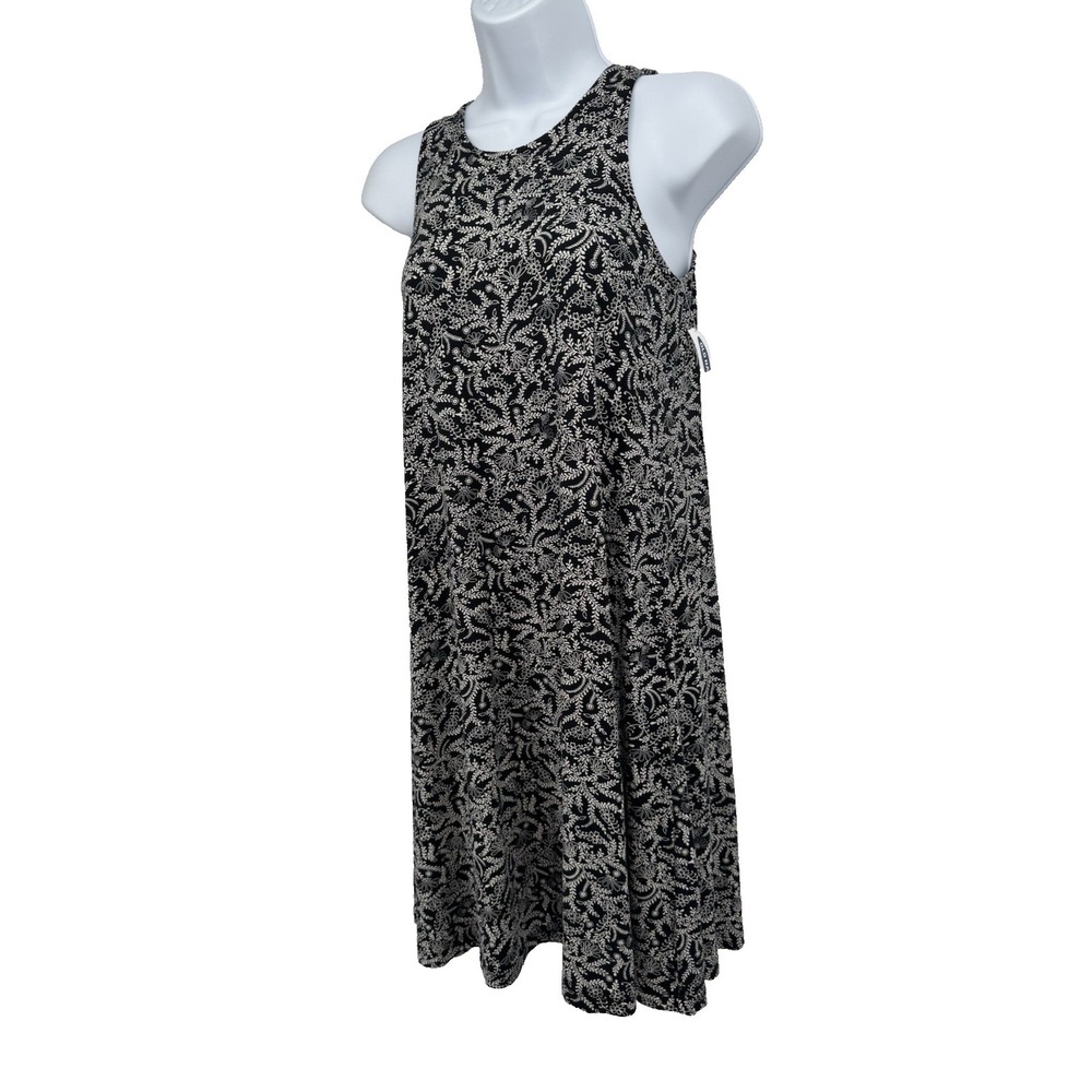 Old Navy Black White Floral Sleeveless Swing Dress Stretch comfort XS cottage